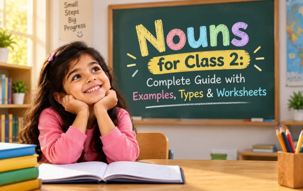 Nouns for Class 2 with types, examples, grammar rules, and worksheets
