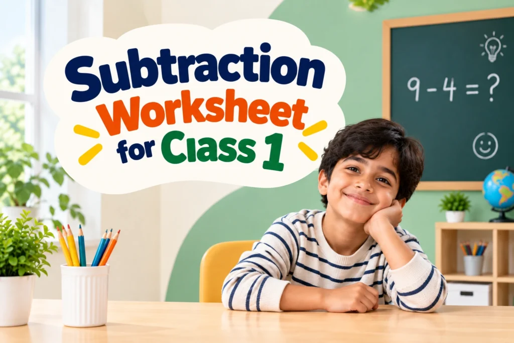Subtraction worksheet for class 1 with simple math practice for young learners