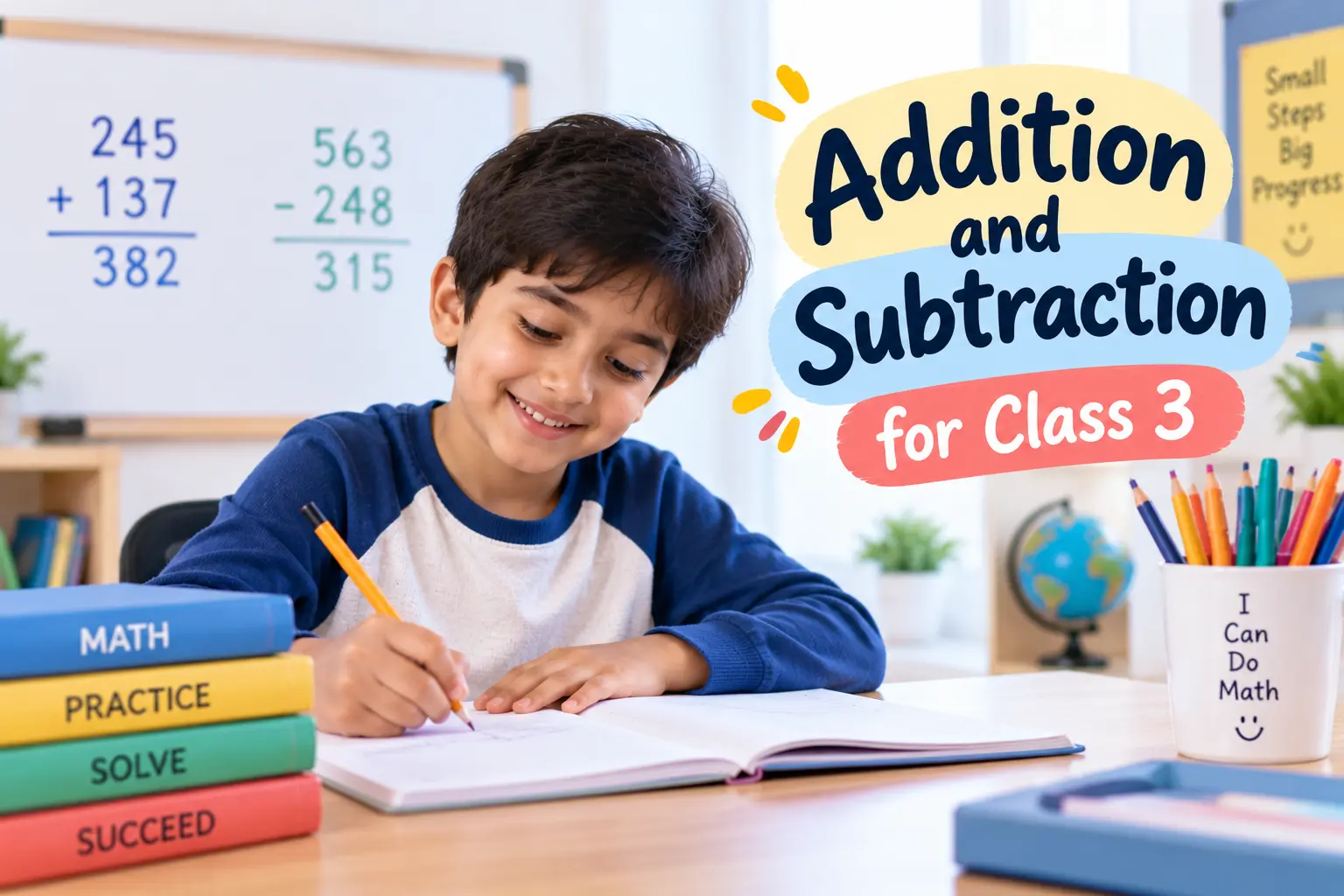 Addition and subtraction for Class 3 students with math practice