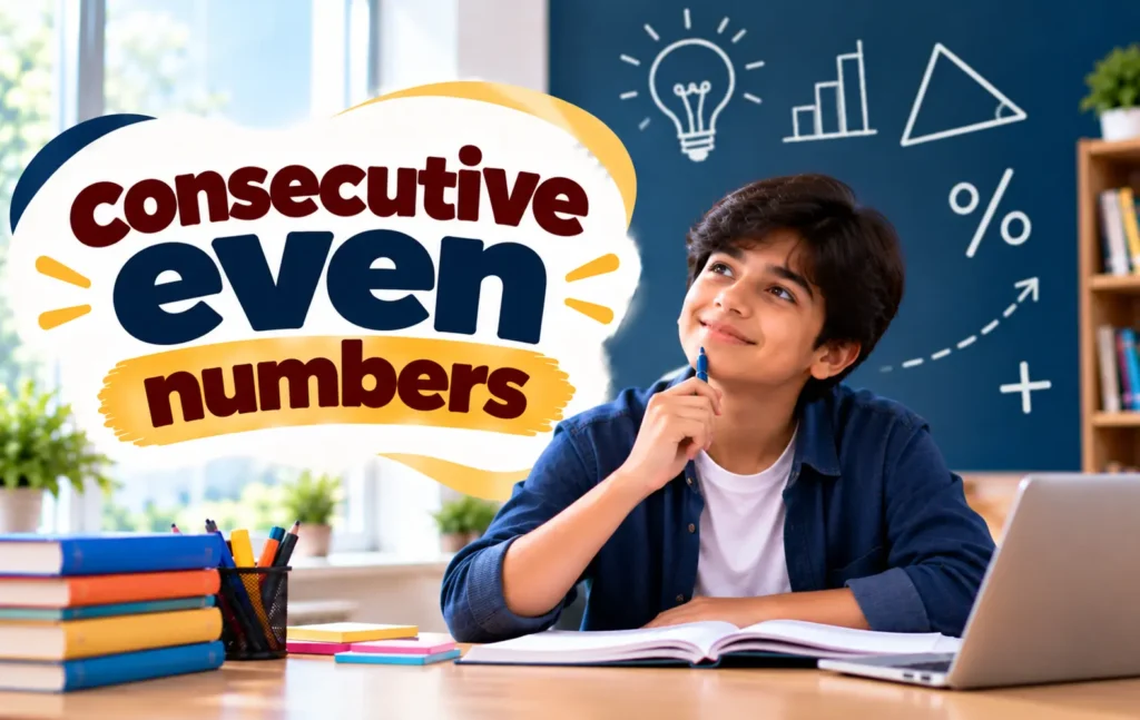 Consecutive even numbers explained with a student-friendly visual for maths learning.