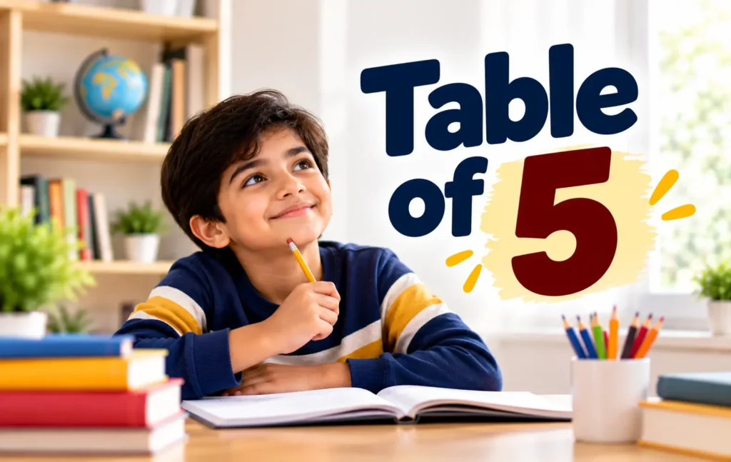 Table of 5 multiplication chart for kids to learn multiplication easily with a simple visual.