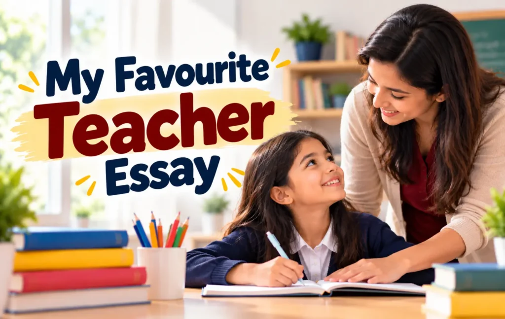My favourite teacher essay with a teacher helping a student improve writing and learning skills.