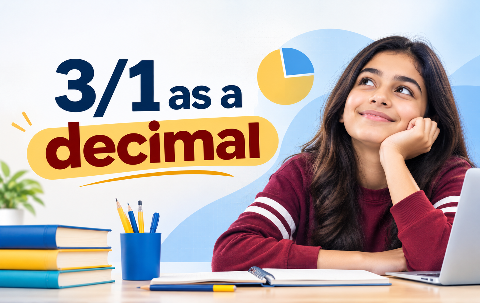 3/1 as a decimal illustrated with a student learning fractions and decimal numbers in a classroom setting.