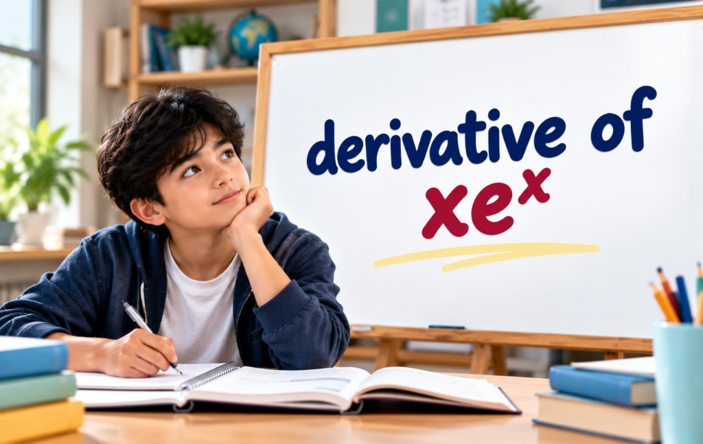 Student learning the derivative of \(xe^x\) in a classroom setting.