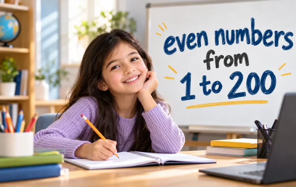 A student learning even numbers from 1 to 200 in a classroom setting.