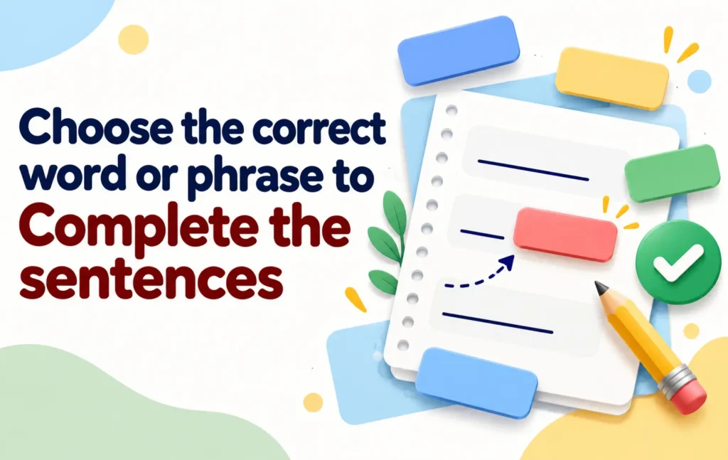 hoose the correct word or phrase exercises, featuring a sentence completion worksheet