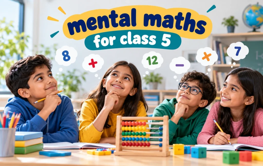 Grade 5 students practising mental maths for class 5 with numbers, addition, subtraction, and classroom learning activities.