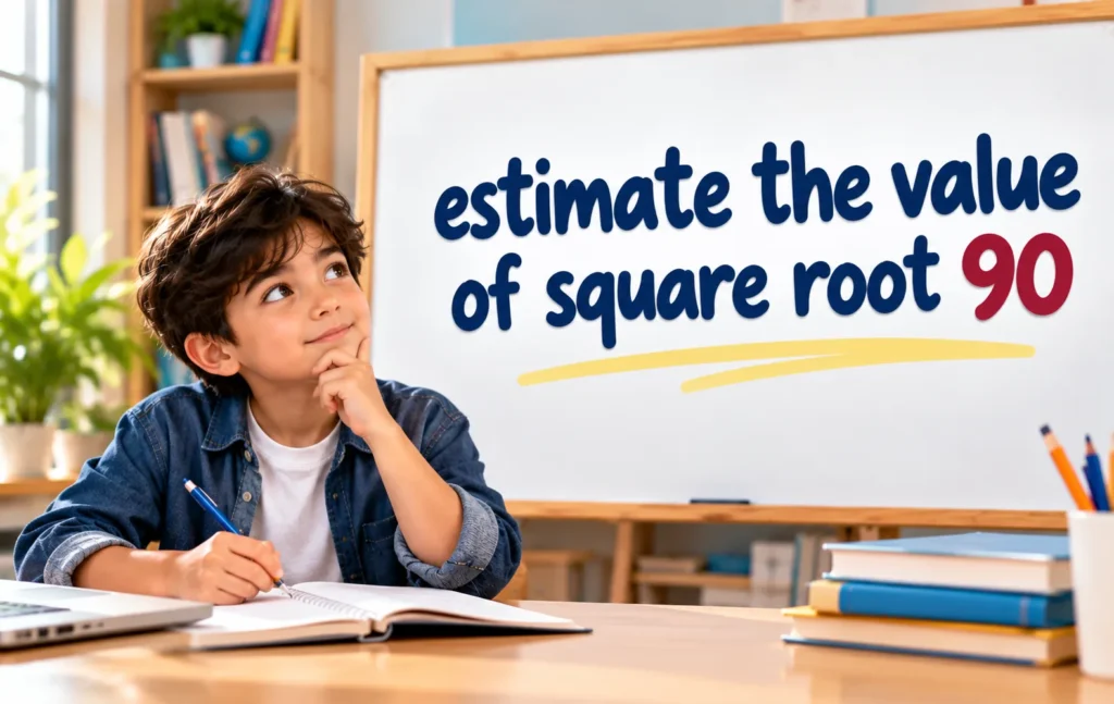 Student learning how to estimate the value of square root 90 in a classroom.
