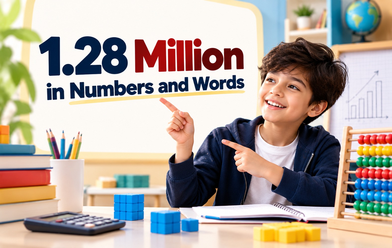 1.28 million illustrated with clear numerical typography for learning numbers and place value