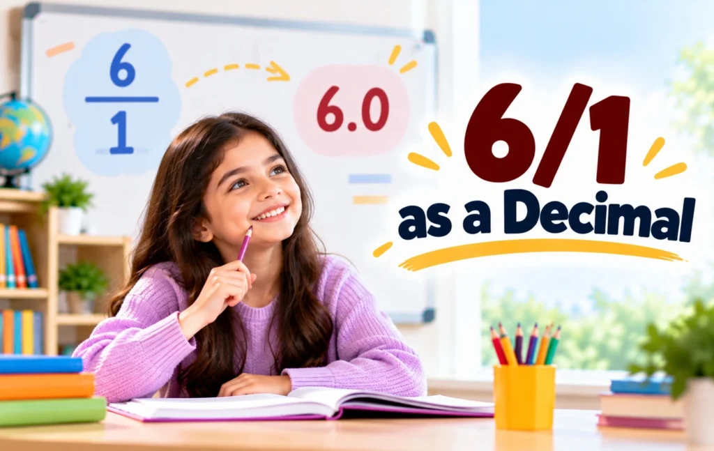 Class 4 student learning how to convert 6/1 into the decimal 6.0 with a simple fraction-to-decimal example in a classroom setting - Oratrics